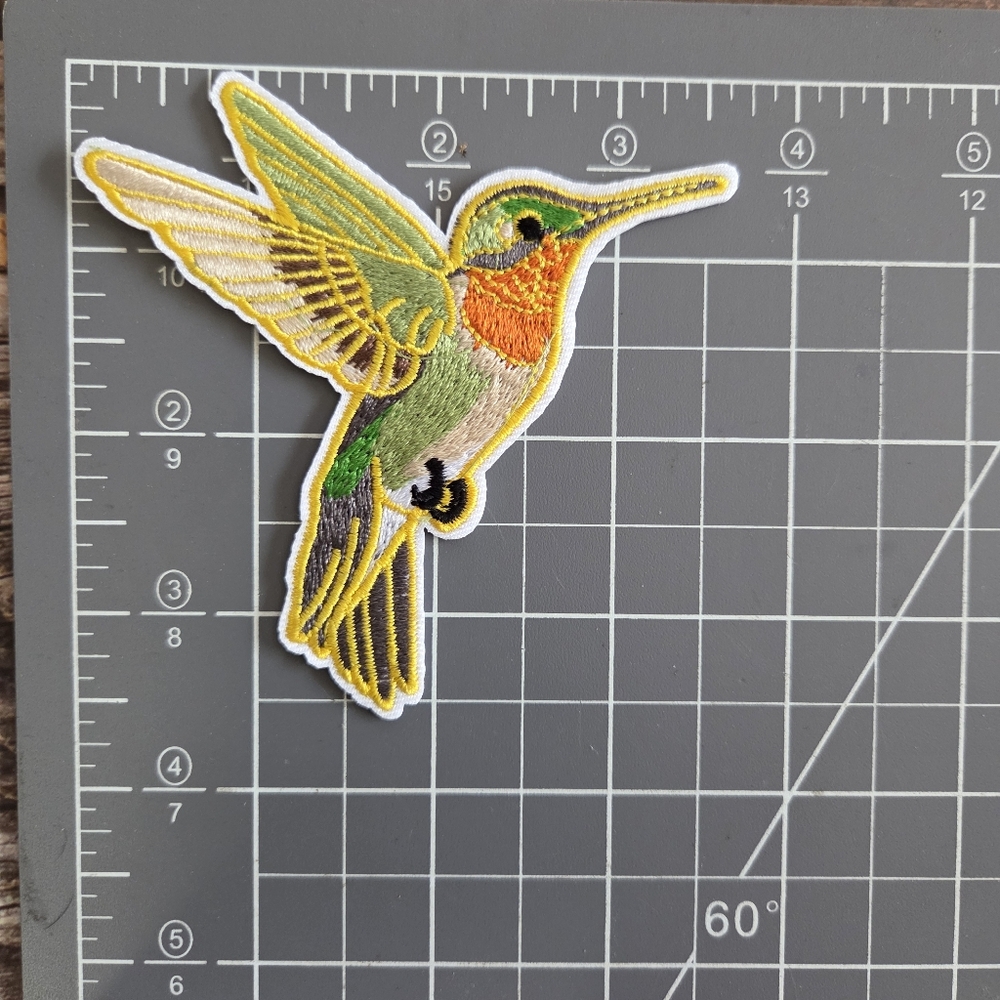 Olive Green Yellow Gold Hummingbird Bird Bohemian Outdoor Hippy Iron On Patch - Picture 2 of 2